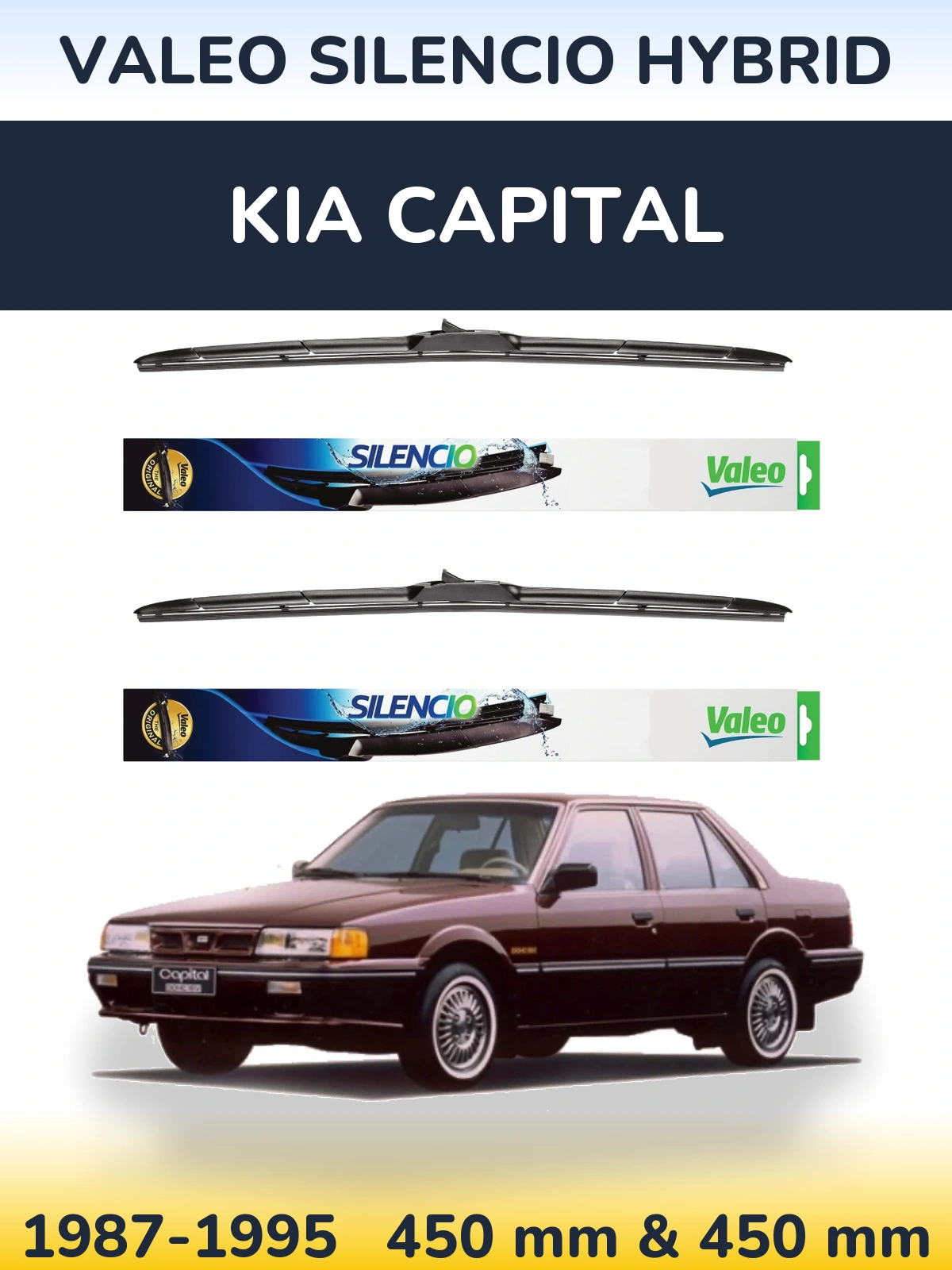 Комплект передних дворников Valeo Silencio Hybrid 450 & 450 мм для KIA Capital 1987-1995