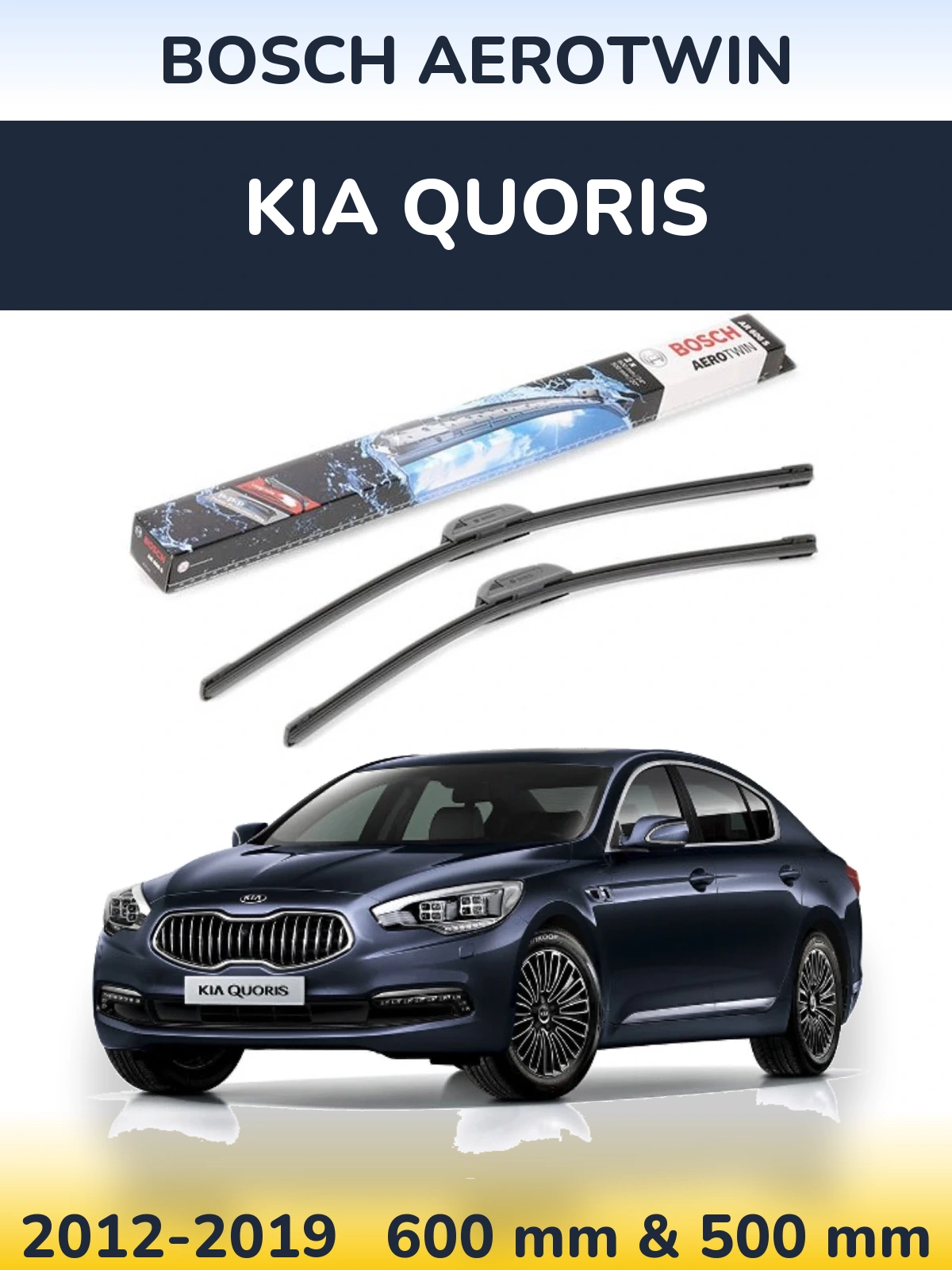 Front wiper blade set BOSCH AeroTwin 600 & 500 mm for KIA Quoris 2012-2019