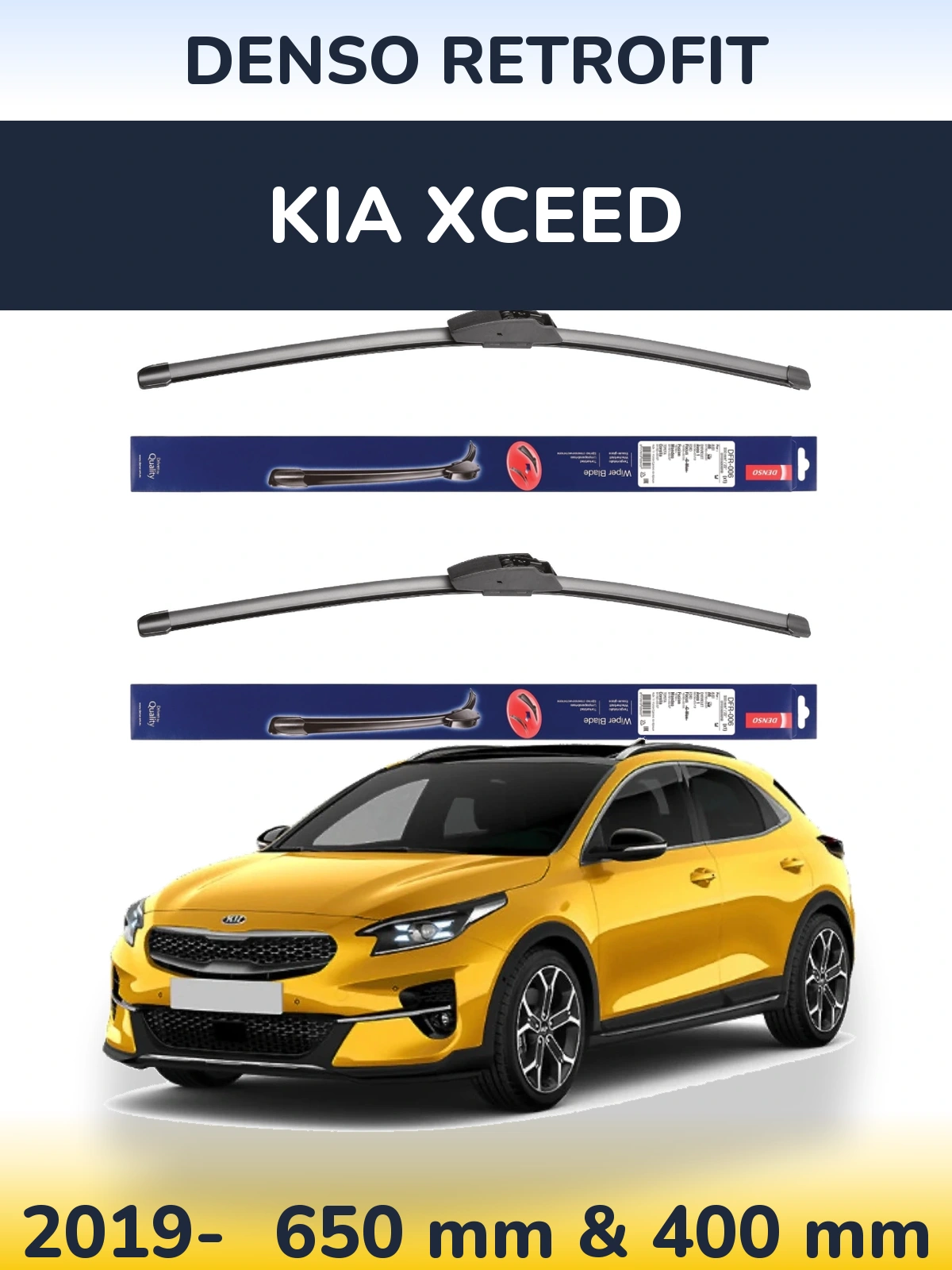 Front wiper blade set Denso Retrofit 650 & 400 mm for KIA XCeed 2019-2026
