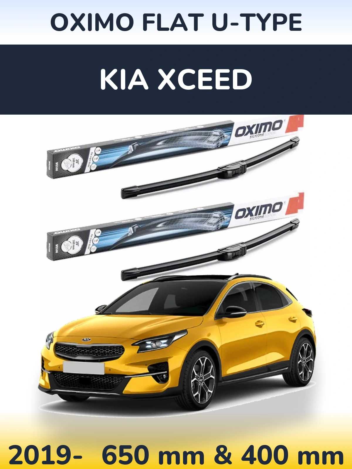 Front wiper blade set Oximo Flat U-type 650 & 400 mm for KIA XCeed 2019-2026