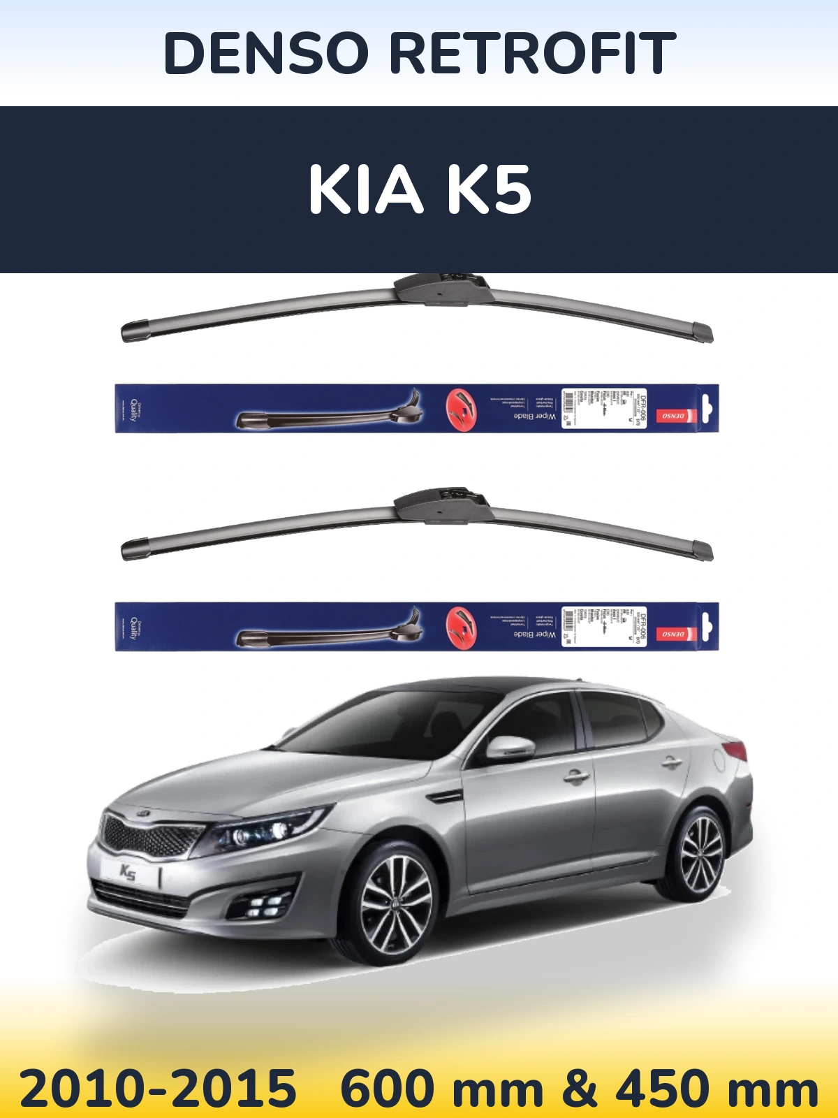Front wiper blade set Denso Retrofit 600 & 450 mm for KIA K5 2010-2015