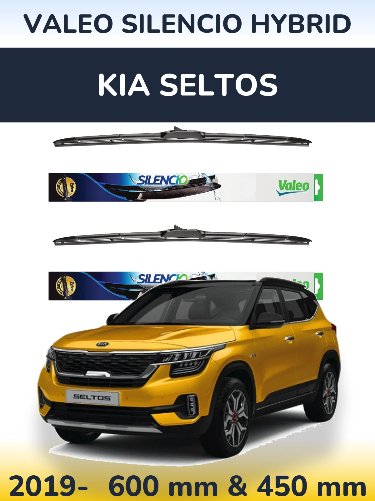 Комплект передних дворников Valeo Silencio Hybrid 600 & 450 мм для KIA Seltos 2019-2026
