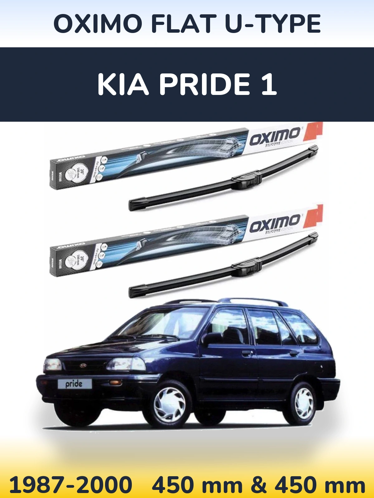 Комплект передних дворников Oximo Flat U-type 450 & 450 мм для KIA Pride 1 1987-2000
