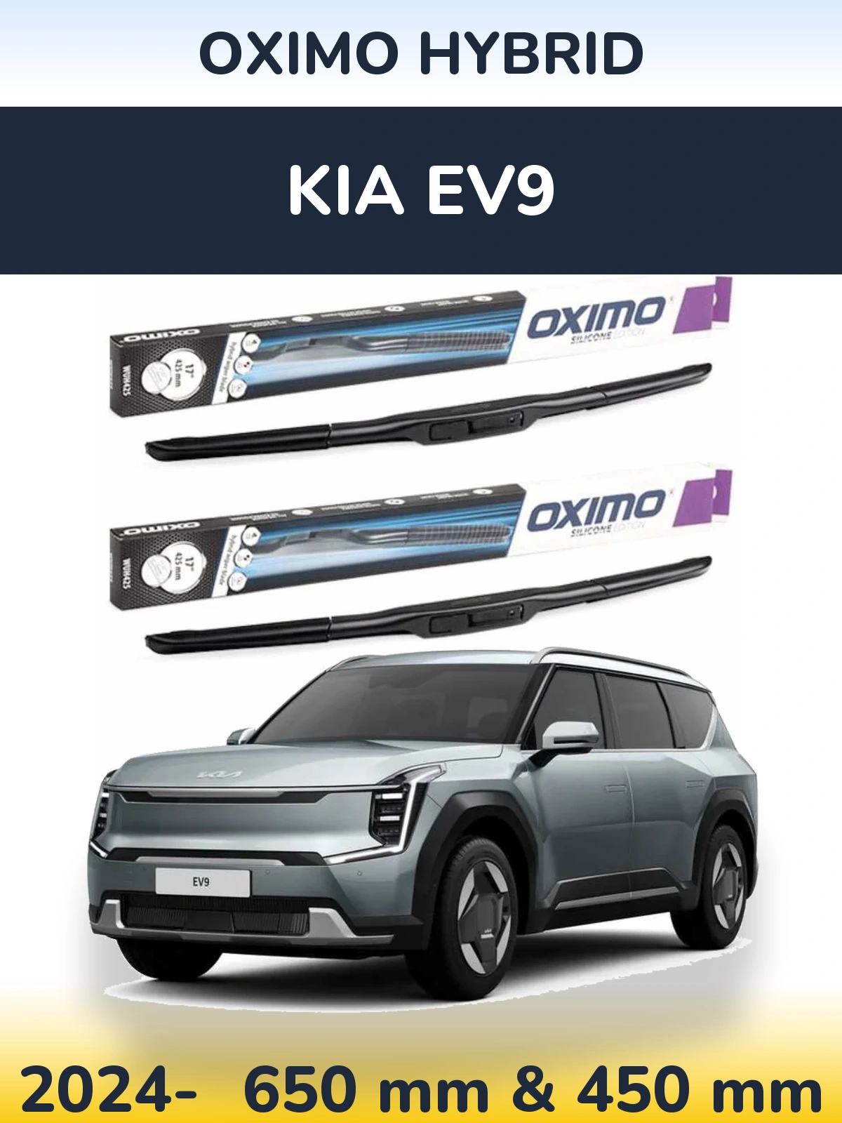 Комплект передних дворников Oximo Hybrid 650 & 450 мм для KIA EV9 2024-2026