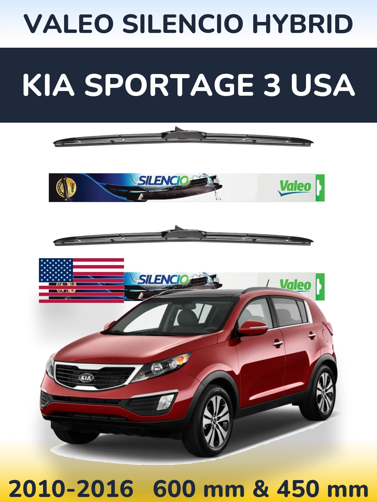 Ștergătoare Valeo Silencio Hybrid pentru KIA Sportage 3 USA