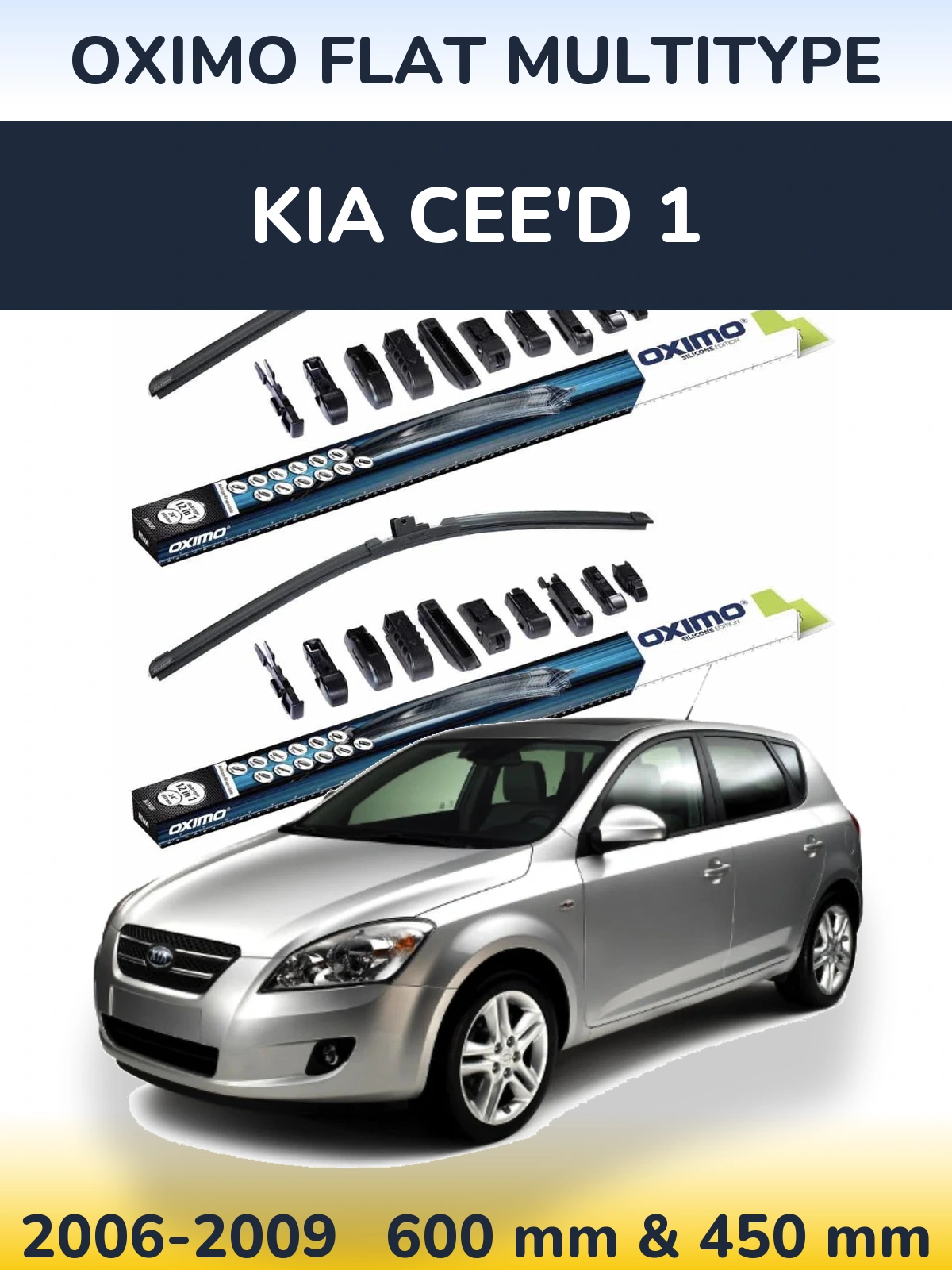 Front wiper blade set Oximo Flat MultiTypee 600 & 450 mm for KIA Cee'd 1 2006-2009