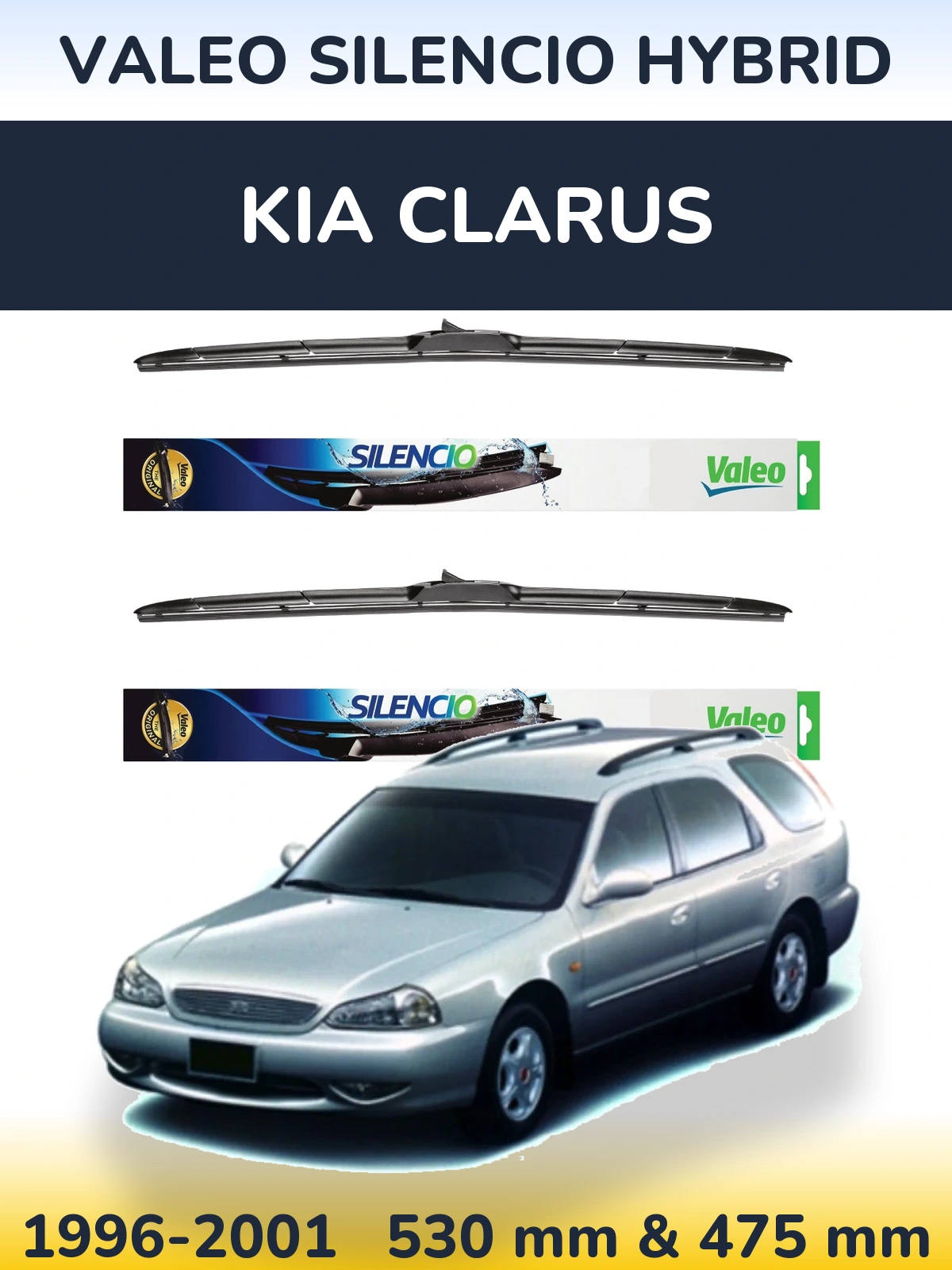 Комплект передних дворников Valeo Silencio Hybrid 530 & 475 мм для KIA Clarus 1996-2001