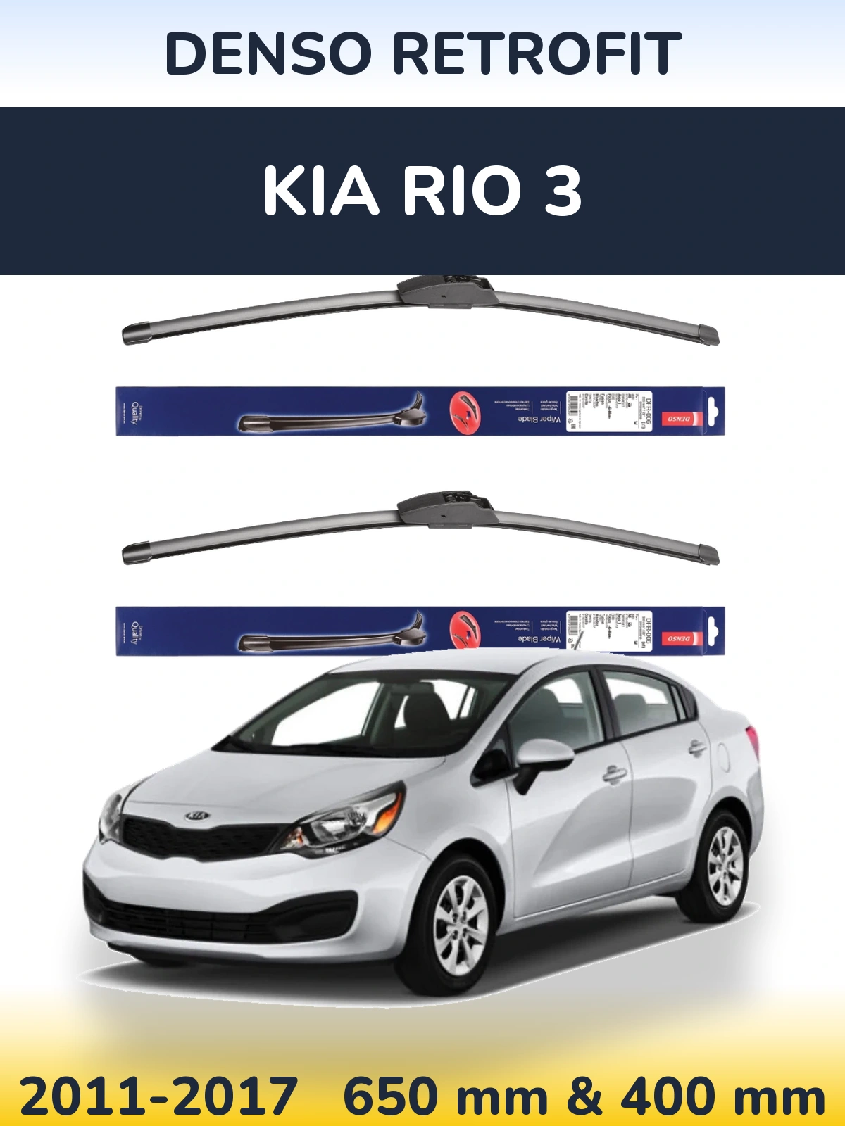 Front wiper blade set Denso Retrofit 650 & 400 mm for KIA Rio 3 2011-2017