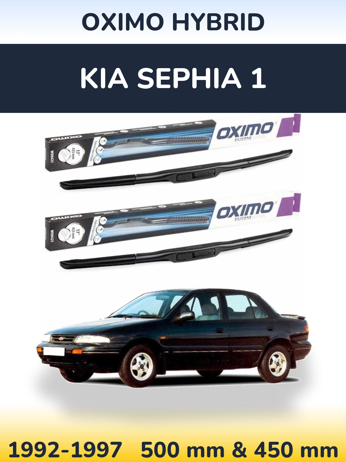 Комплект передних дворников Oximo Hybrid 500 & 450 мм для KIA Sephia 1 1992-1997