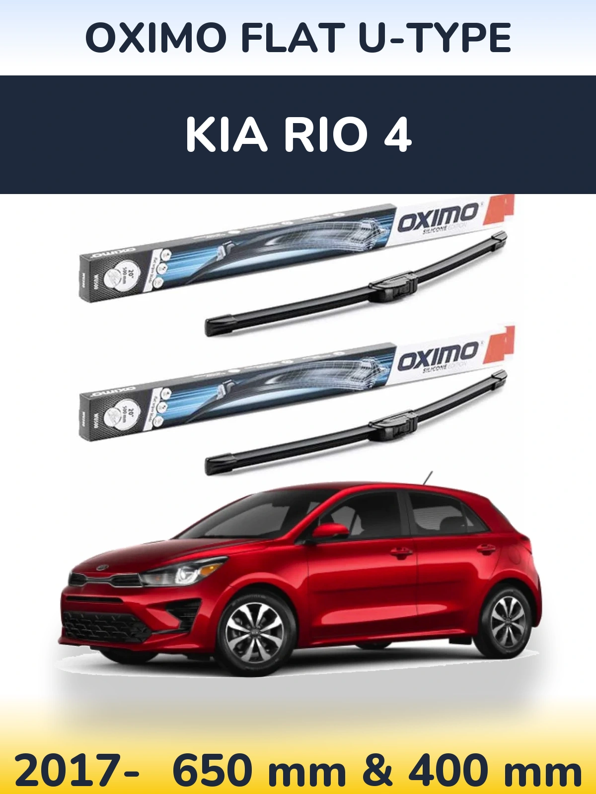 Комплект передних дворников Oximo Flat U-type 650 & 400 мм для KIA Rio 4 2017-2026