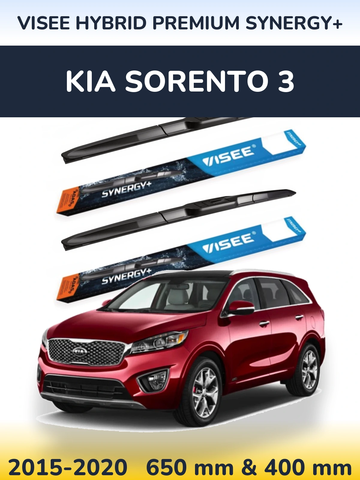 Комплект передних дворников VISEE HYBRID PREMIUM SYNERGY+ 650 & 400 мм для KIA Sorento 3 2015-2020