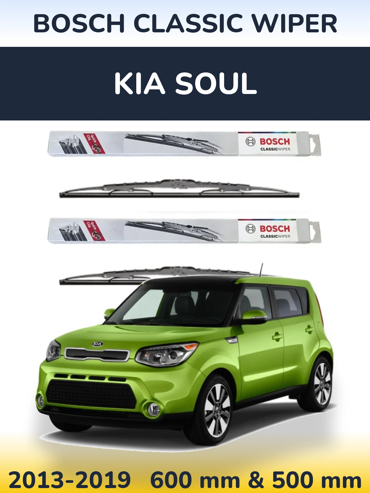 Комплект передних дворников BOSCH Classic Wiper 600 & 500 мм для KIA Soul 2013-2019