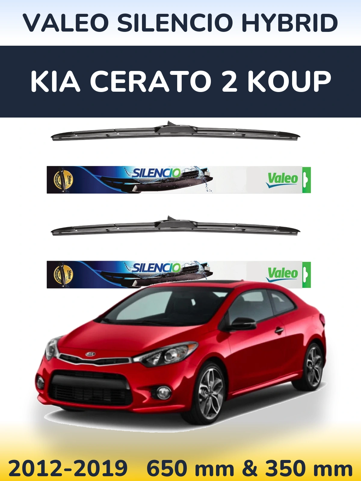 Комплект передних дворников Valeo Silencio Hybrid 650 & 350 мм для KIA Cerato 2 Koup 2012-2019