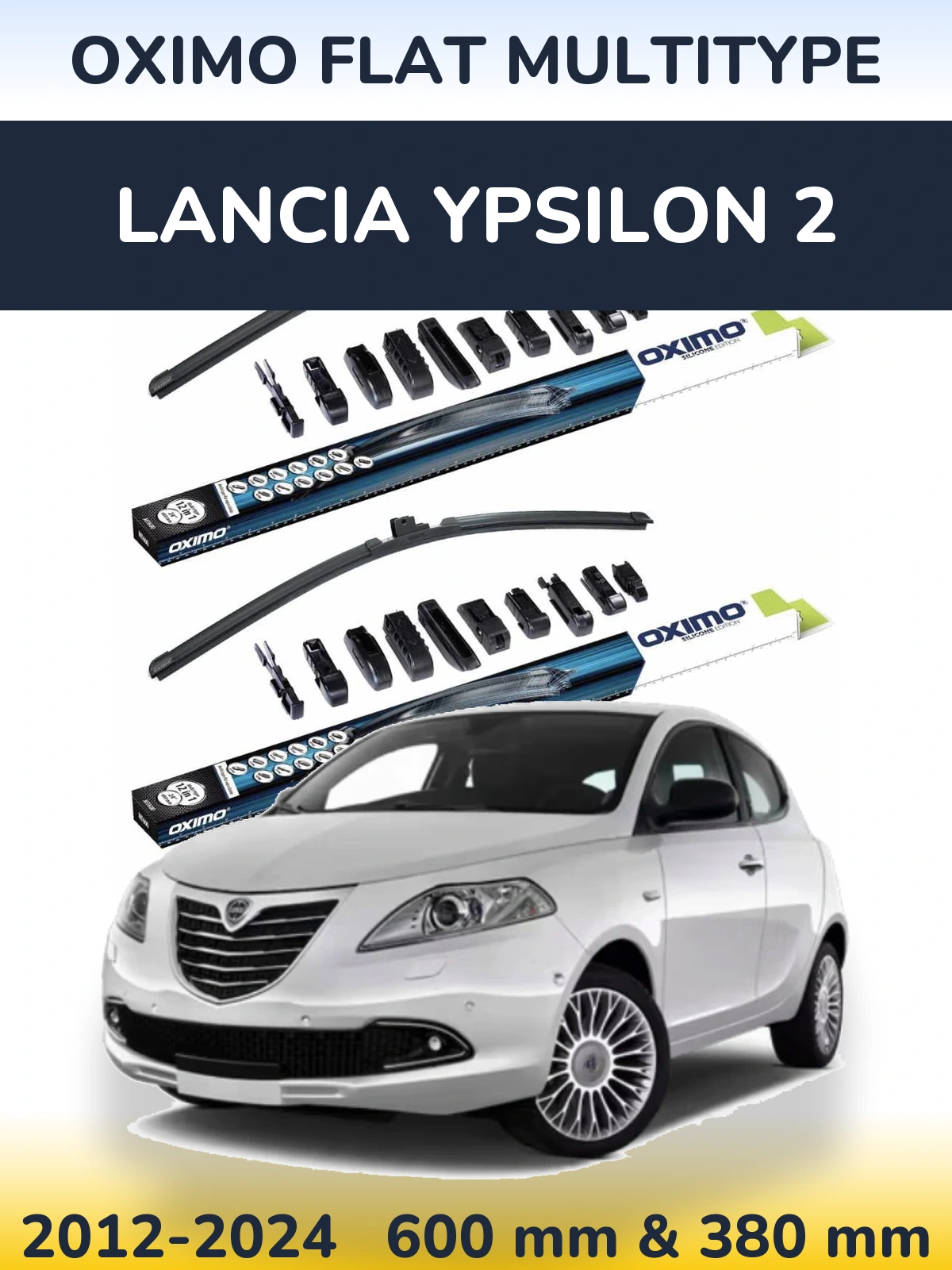 Комплект передних дворников Oximo Flat MultiТипe 600 & 380 мм для Lancia Ypsilon 2 2012-2024