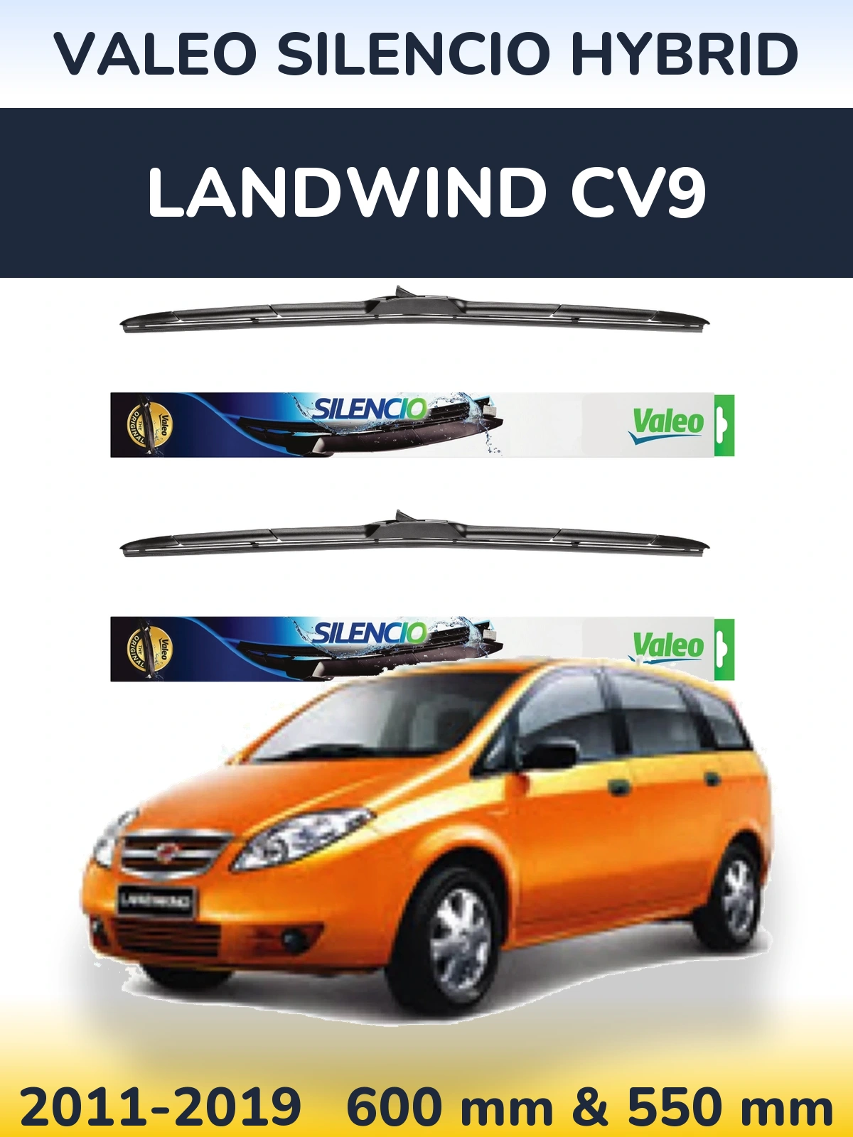Комплект передних дворников Valeo Silencio Hybrid 600 & 550 мм для Landwind CV9 2011-2019
