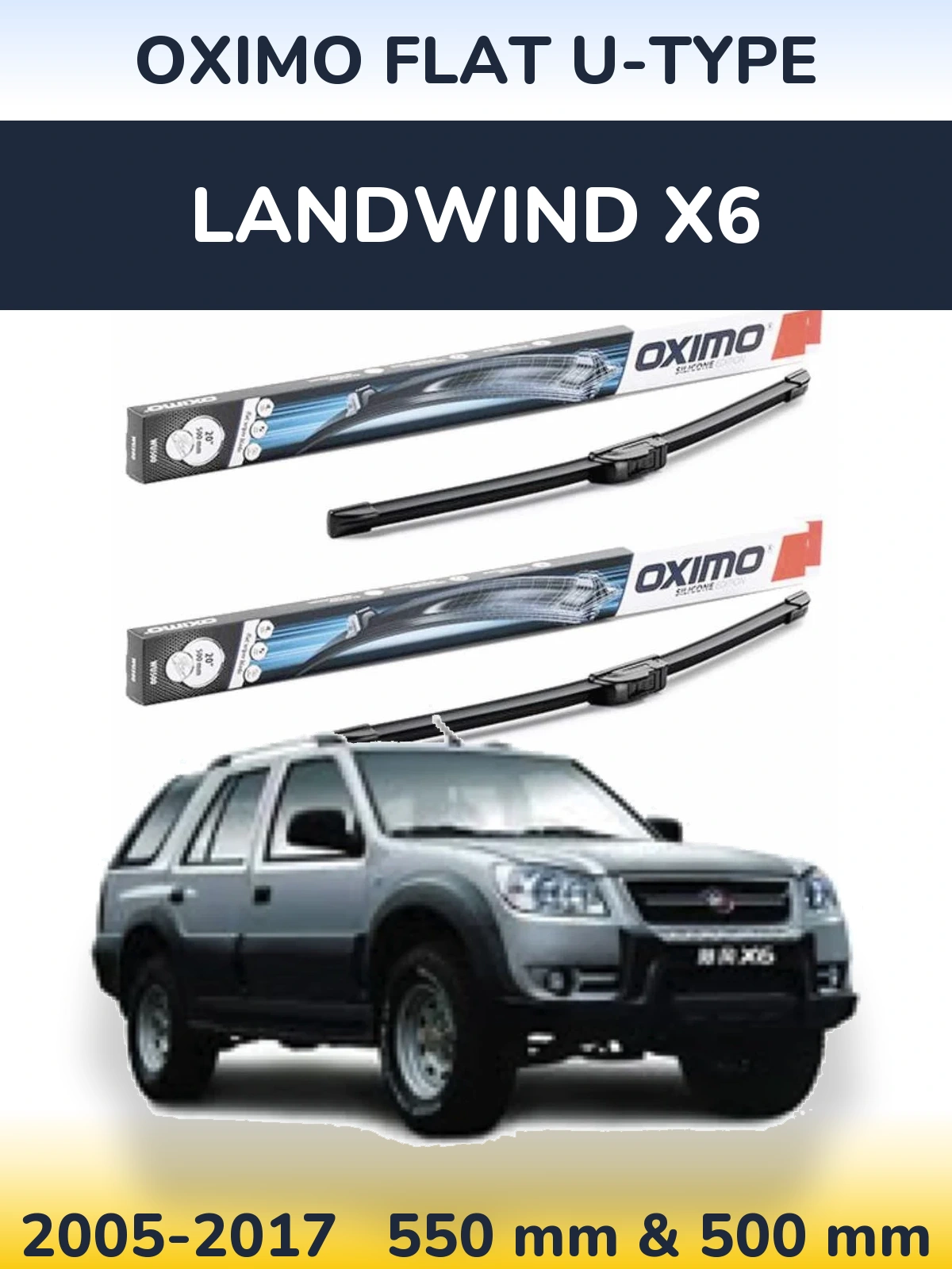 Комплект передних дворников Oximo Flat U-type 550 & 500 мм для Landwind X6 2005-2017