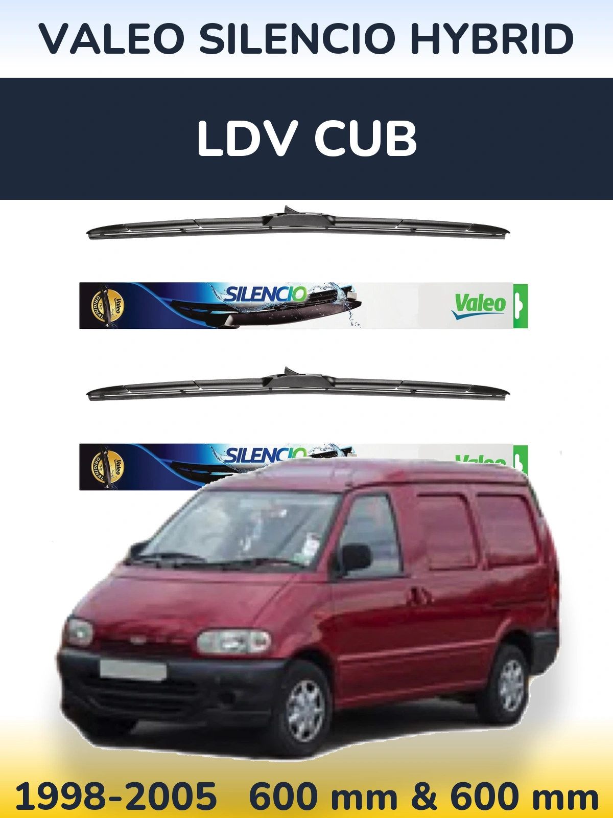 Комплект передних дворников Valeo Silencio Hybrid 600 & 600 мм для LDV Cub 1998-2005