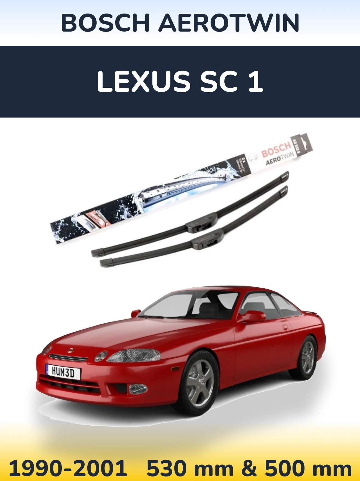 Комплект передніх щіток BOSCH AeroTwin 530 & 500 мм для Lexus SC 1 1990-2001