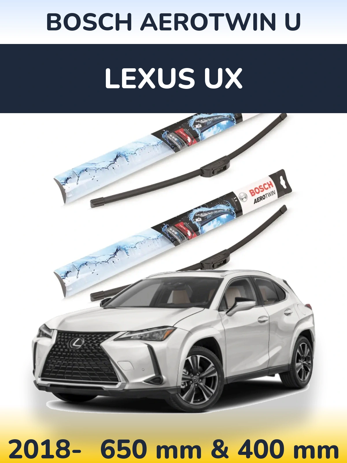 Front wiper blade set BOSCH AeroTwin U 650 & 400 mm for Lexus UX 2018-2026