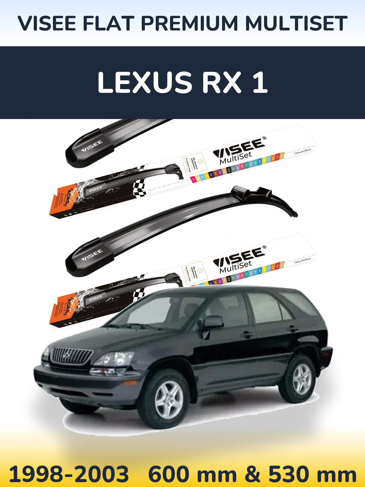 Комплект передних дворников VISEE FLAT PREMIUM MultiSet 600 & 530 мм для Lexus RX 1 1998-2003