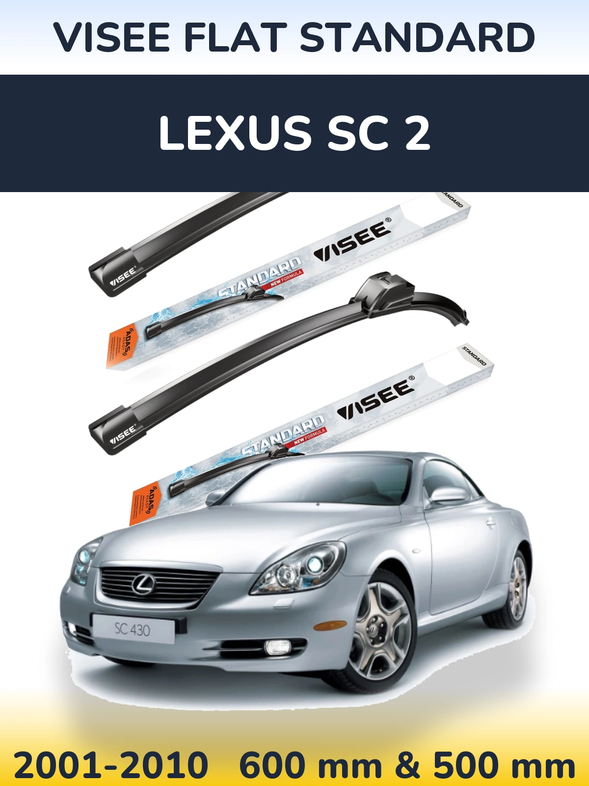 Комплект передних дворников VISEE FLAT STANDARD 600 & 500 мм для Lexus SC 2 2001-2010