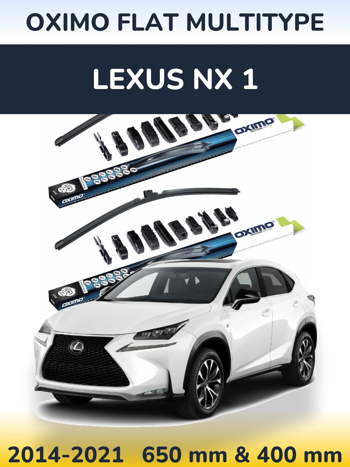 Front wiper blade set Oximo Flat MultiTypee 650 & 400 mm for Lexus NX 1 2014-2021