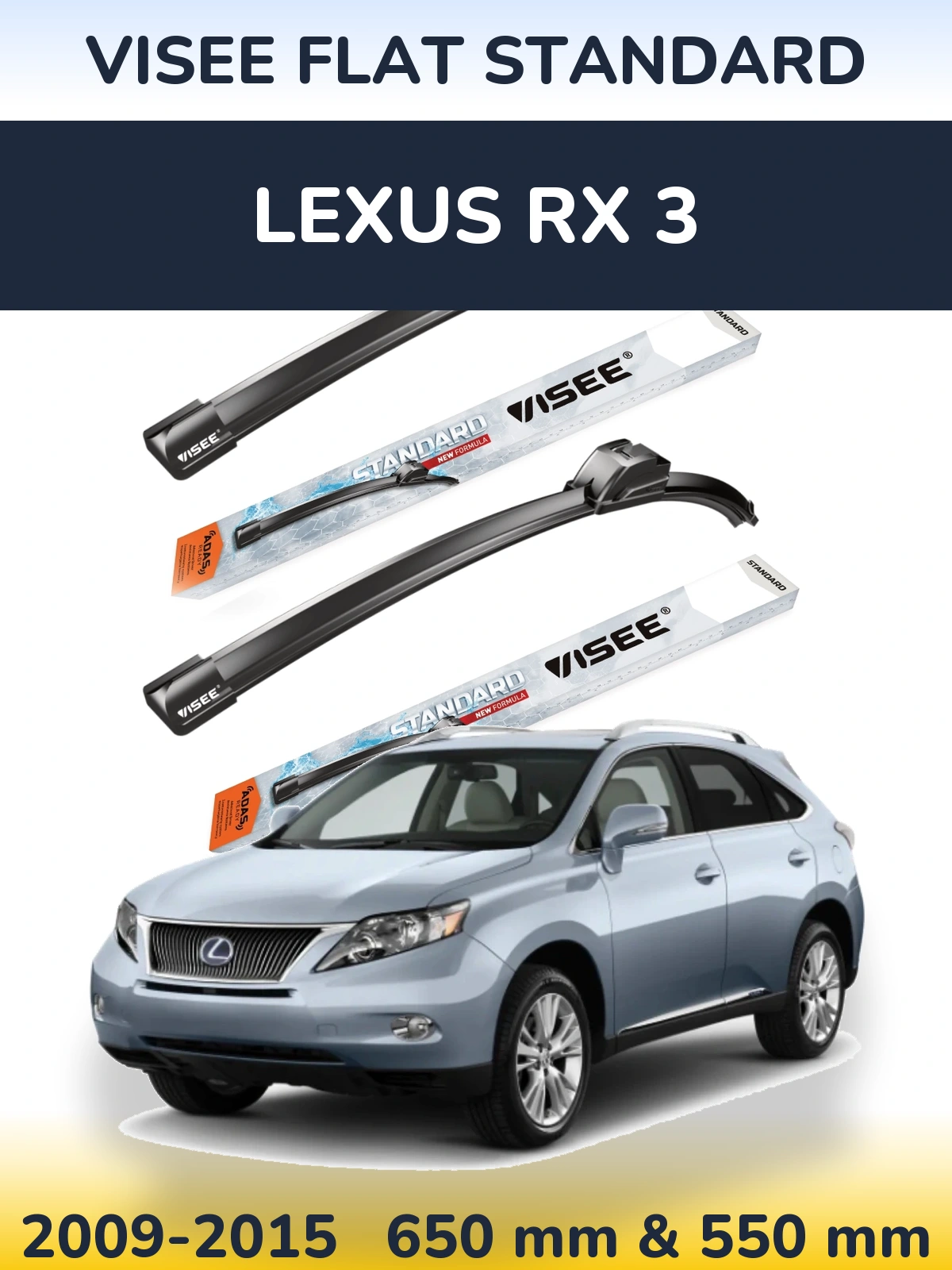 Front wiper blade set VISEE FLAT STANDARD 650 & 550 mm for Lexus RX 3 2009-2015