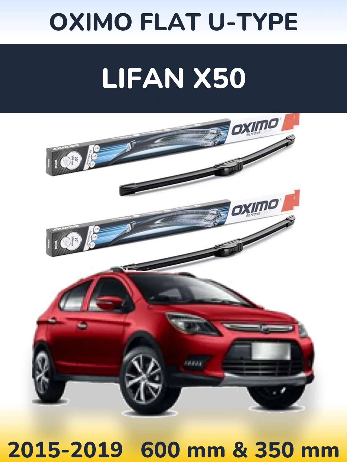 Комплект передних дворников Oximo Flat U-type 600 & 350 мм для Lifan X50 2015-2019
