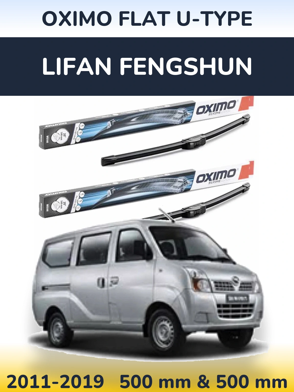 Front wiper blade set Oximo Flat U-type 500 & 500 mm for Lifan Fengshun 2011-2019