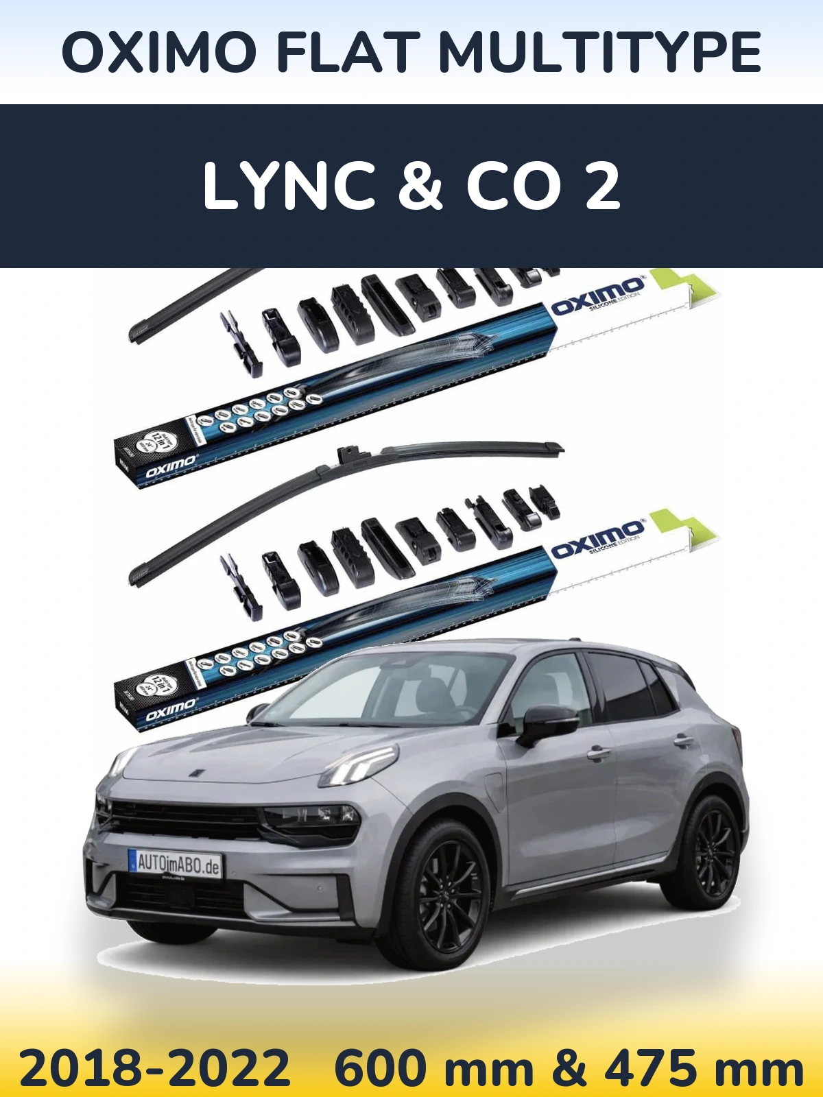 Front wiper blade set Oximo Flat MultiTypee 600 & 475 mm for Lync & Co 2 2018-2022