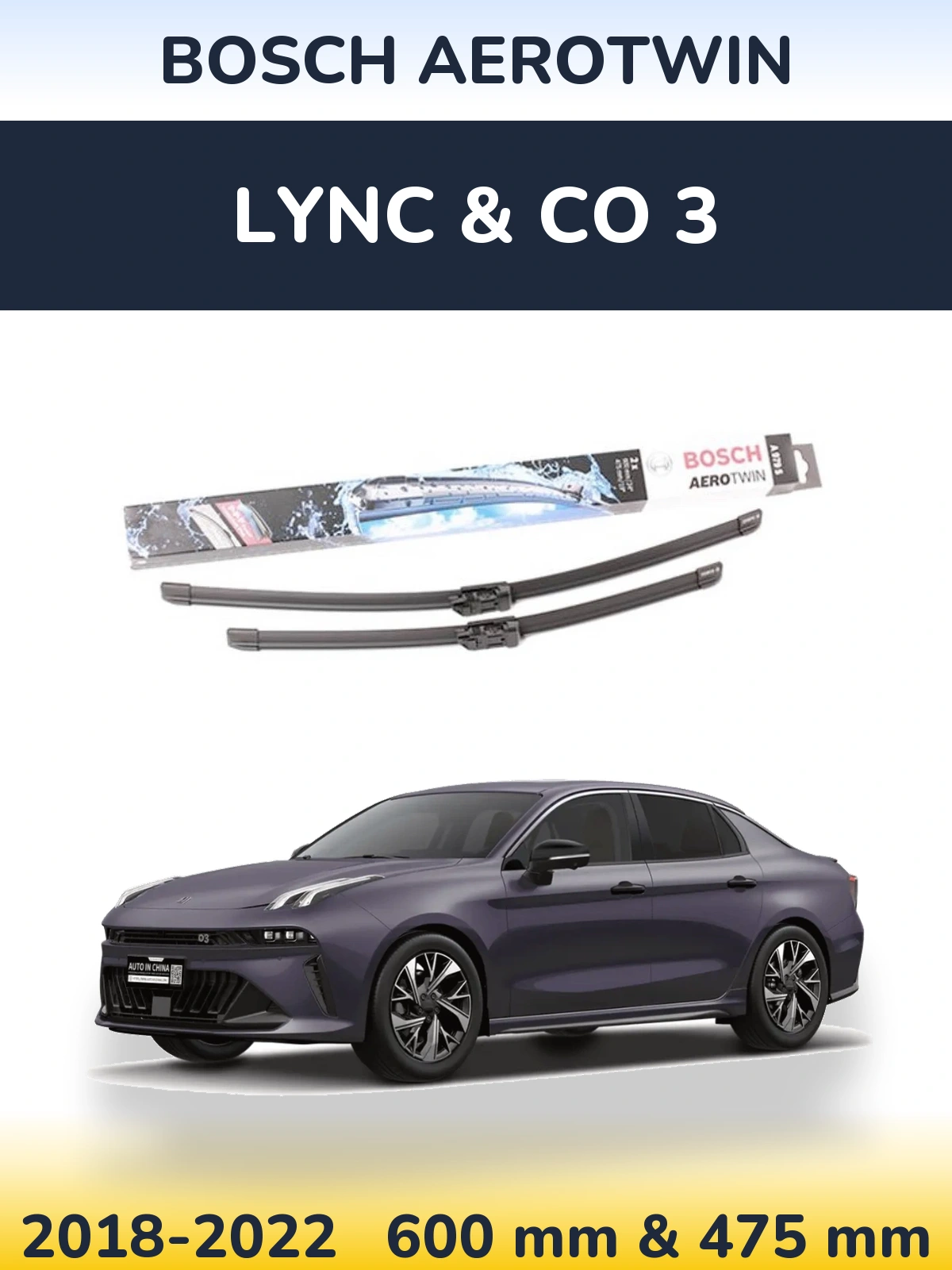 Front wiper blade set BOSCH AeroTwin 600 & 475 mm for Lync & Co 3 2018-2022