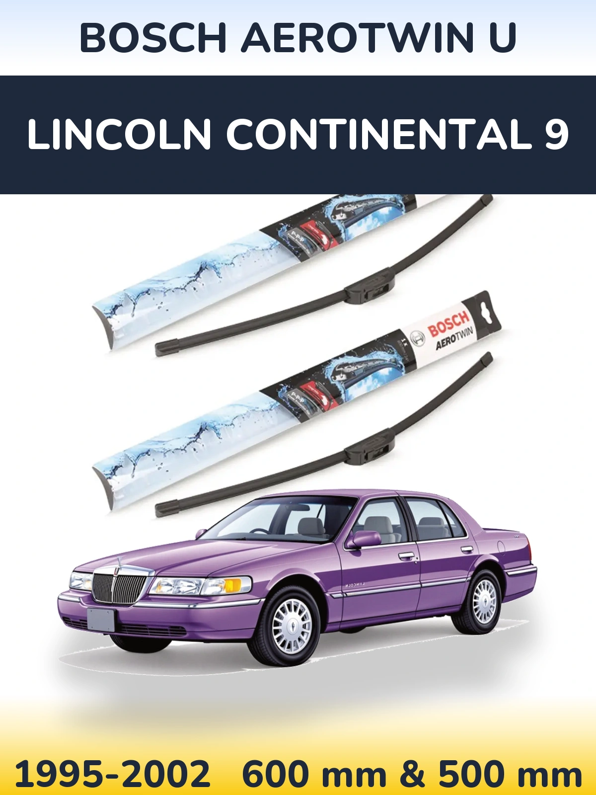 Комплект передних дворников BOSCH AeroTwin U 600 & 500 мм для Lincoln Continental 9 1995-2002