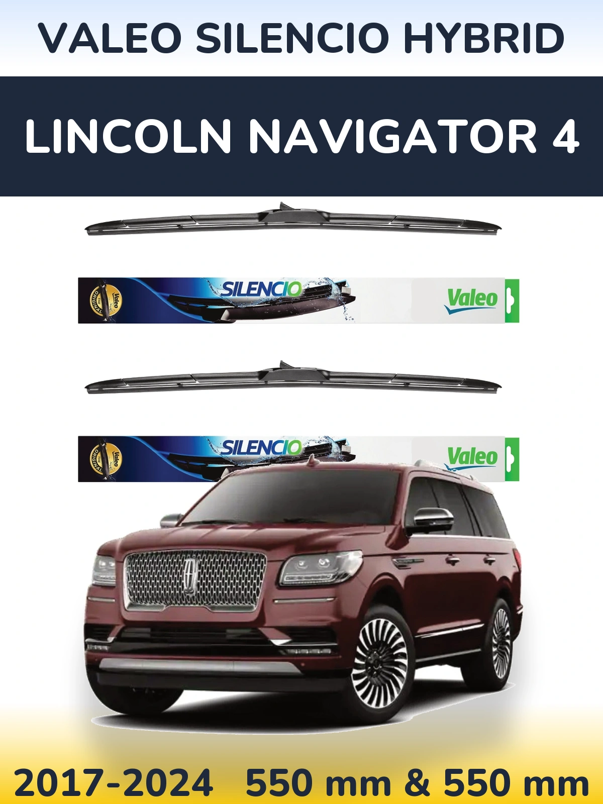 Комплект передних дворников Valeo Silencio Hybrid 550 & 550 мм для Lincoln Navigator 4 2017-2024