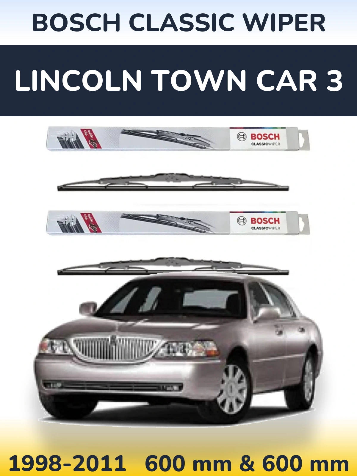 Комплект передних дворников BOSCH Classic Wiper 600 & 600 мм для Lincoln Town Car 3 1998-2011