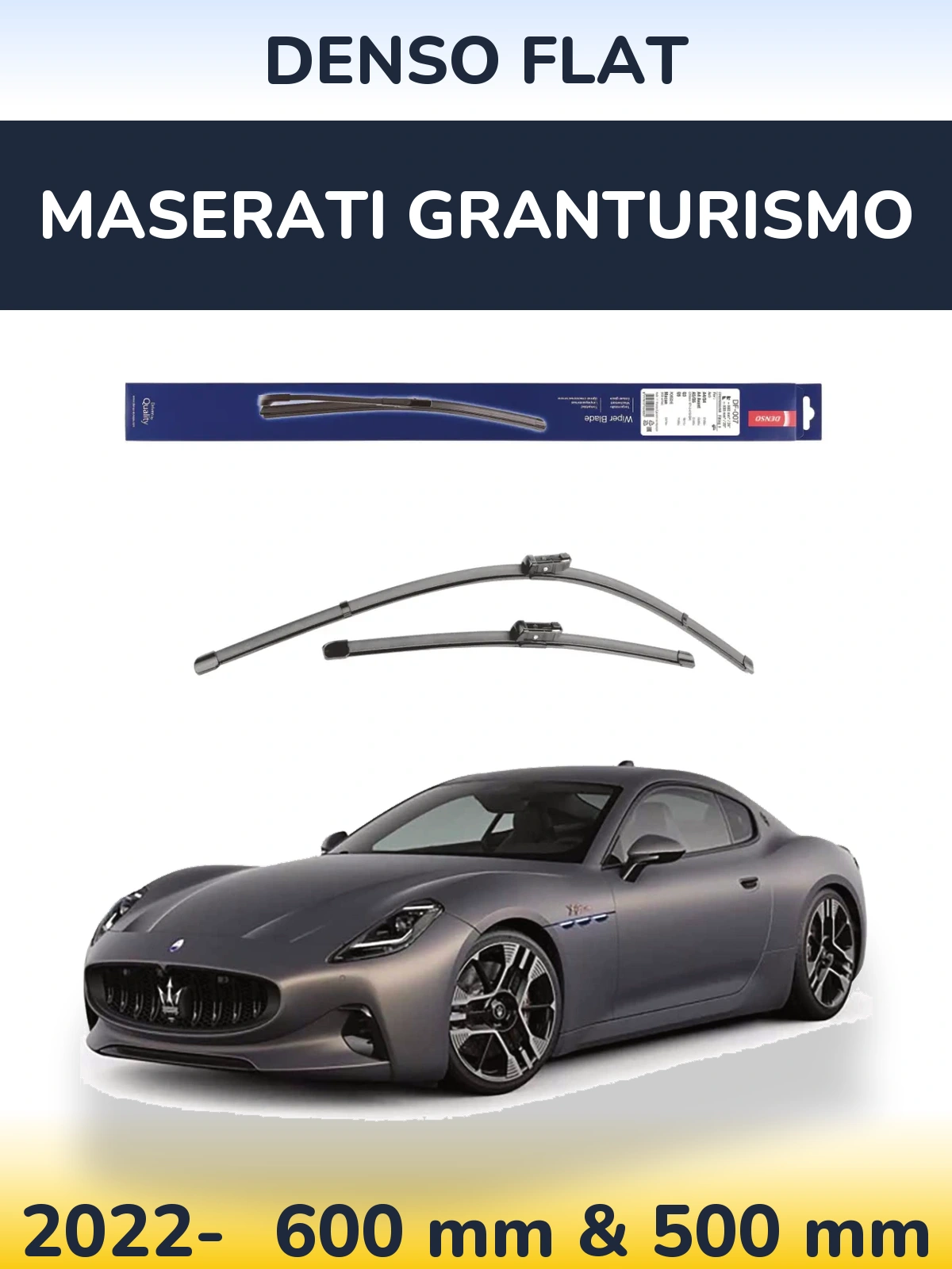 Front wiper blade set Denso Flat 600 & 500 mm for Maserati GranTurismo 2022-2026