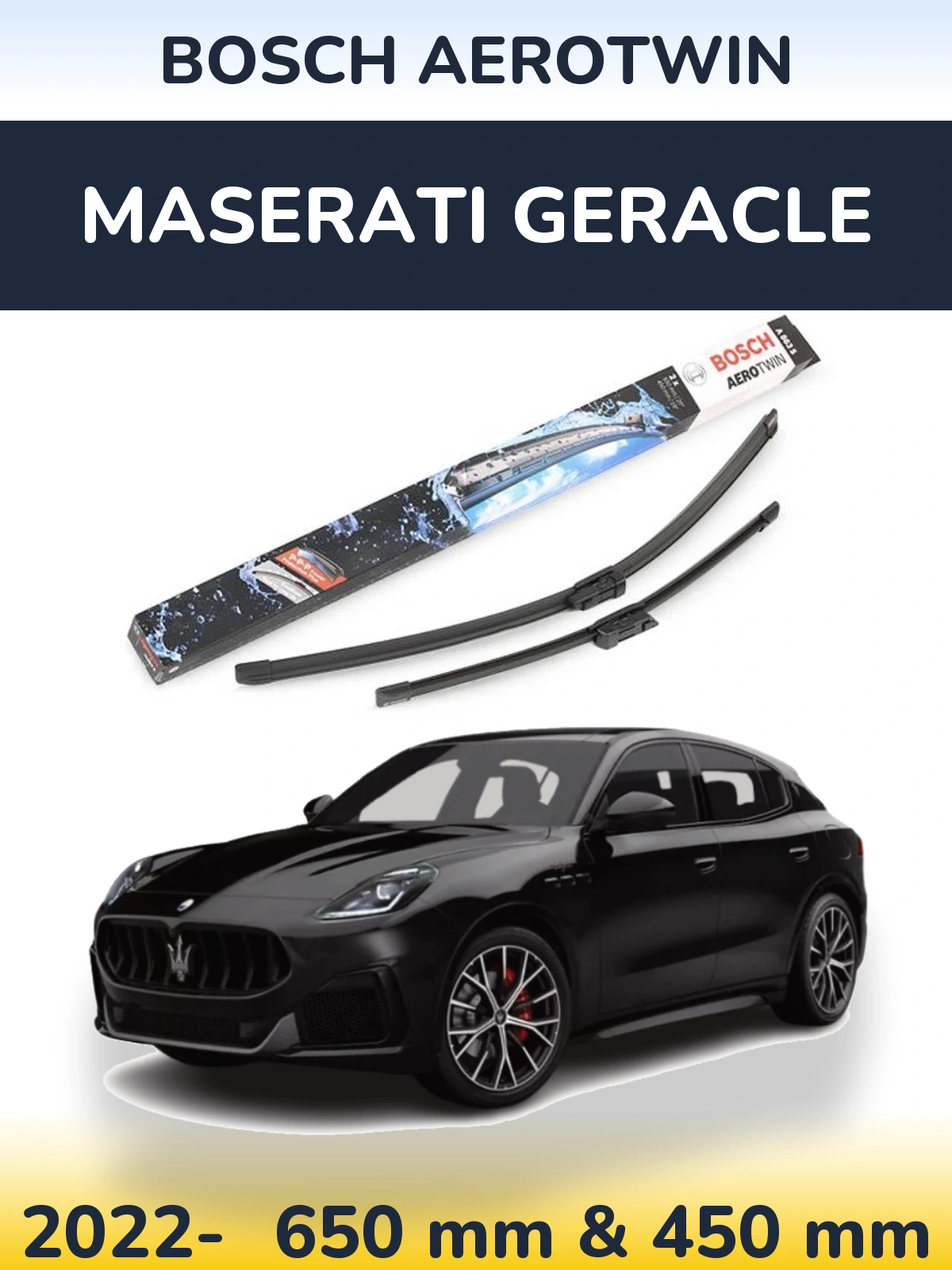 Комплект передних дворников BOSCH AeroTwin 650 & 450 мм для Maserati Geracle 2022-2026