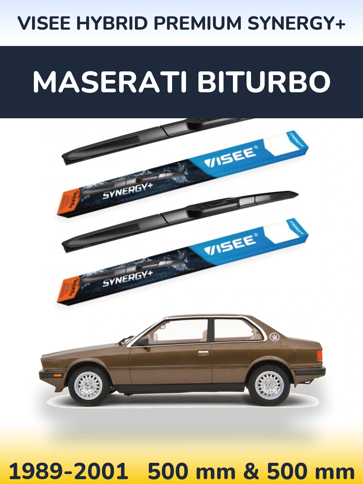 Комплект передних дворников VISEE HYBRID PREMIUM SYNERGY+ 500 & 500 мм для Maserati Biturbo 1989-2001