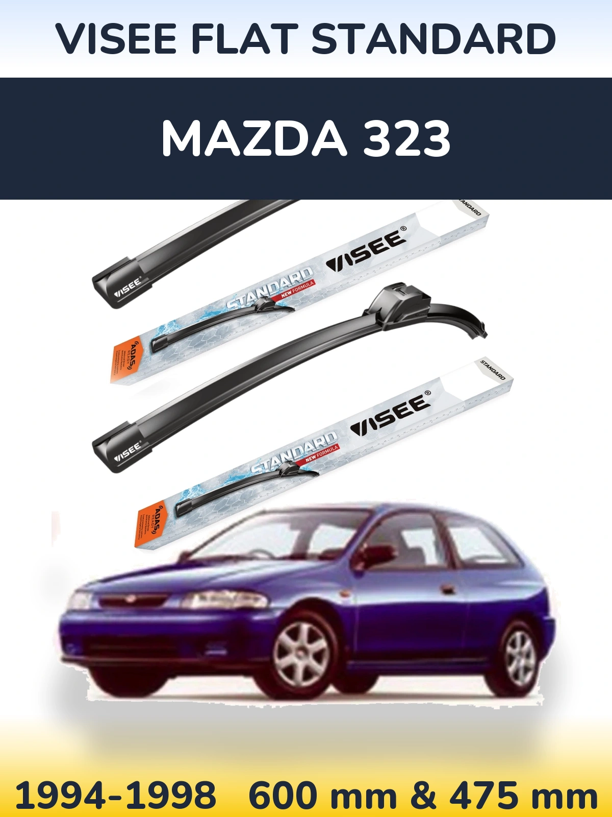 Комплект передних дворников VISEE FLAT STANDARD 600 & 475 мм для Mazda 323 1994-1998