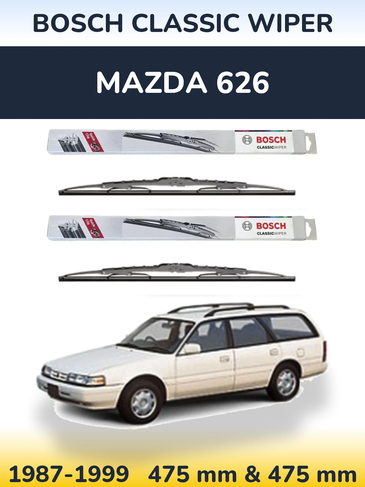Front wiper blade set BOSCH Classic Wiper 475 & 475 mm for Mazda 626 1987-1999