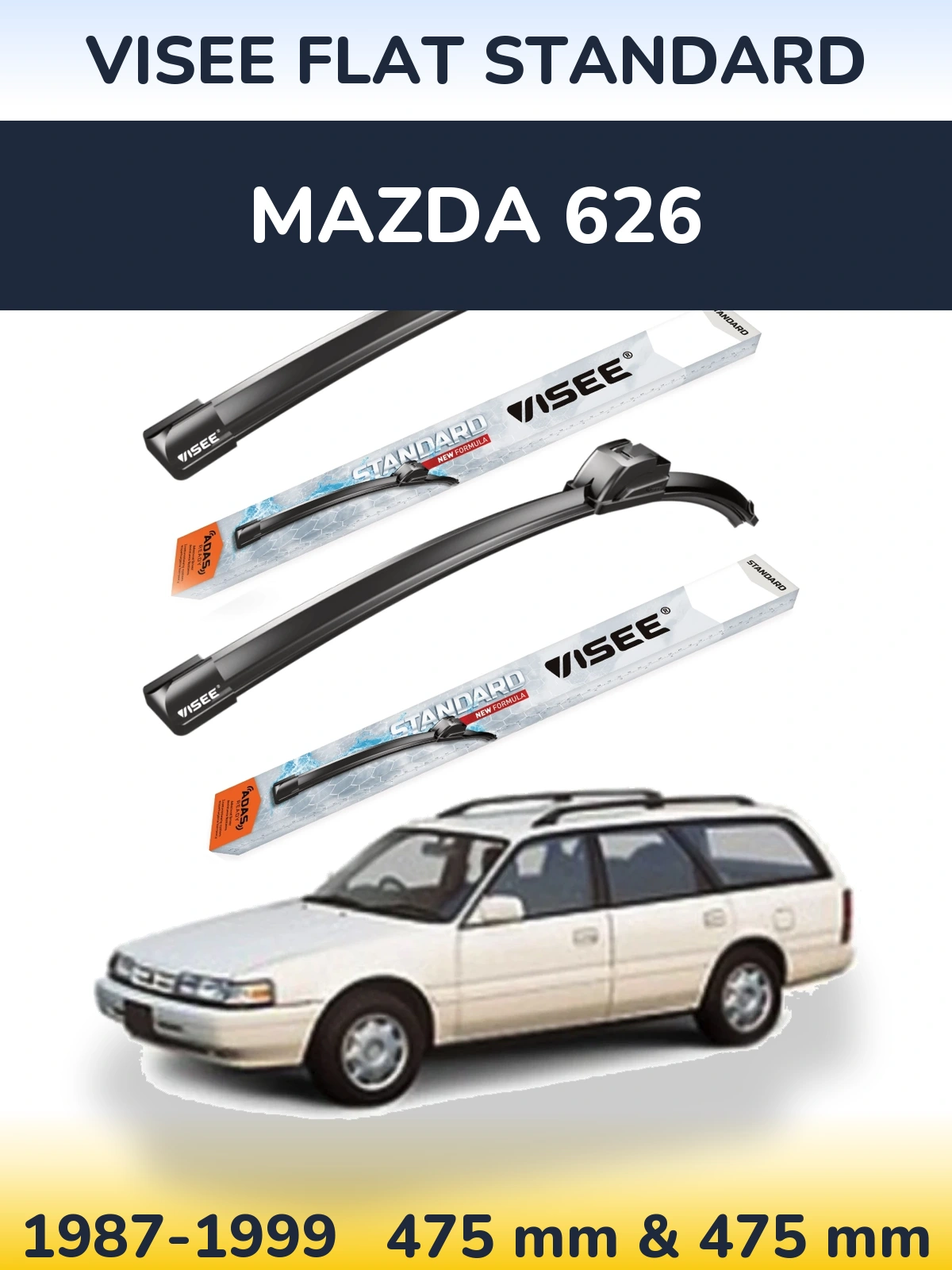 Front wiper blade set VISEE FLAT STANDARD 475 & 475 mm for Mazda 626 1987-1999