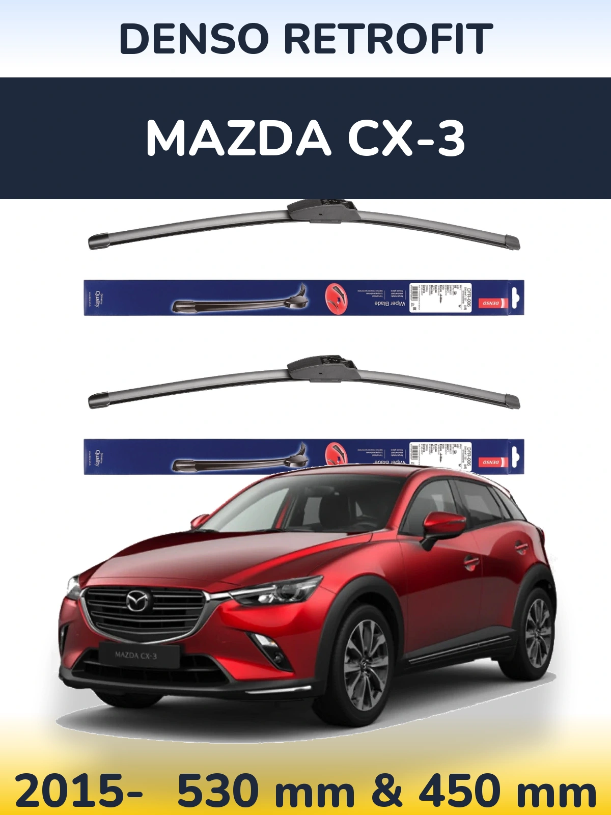 Комплект передних дворников Denso Retrofit 530 & 450 мм для Mazda CX-3 2015-2026