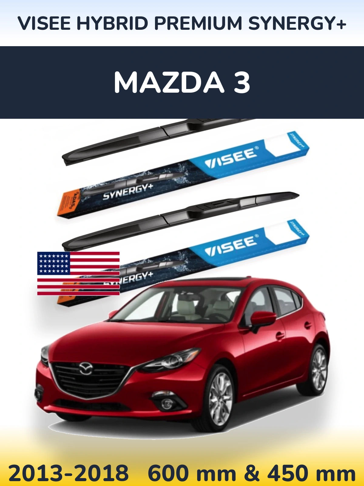 Комплект передних дворников VISEE HYBRID PREMIUM SYNERGY+ 600 & 450 мм для Mazda 3 2013-2018