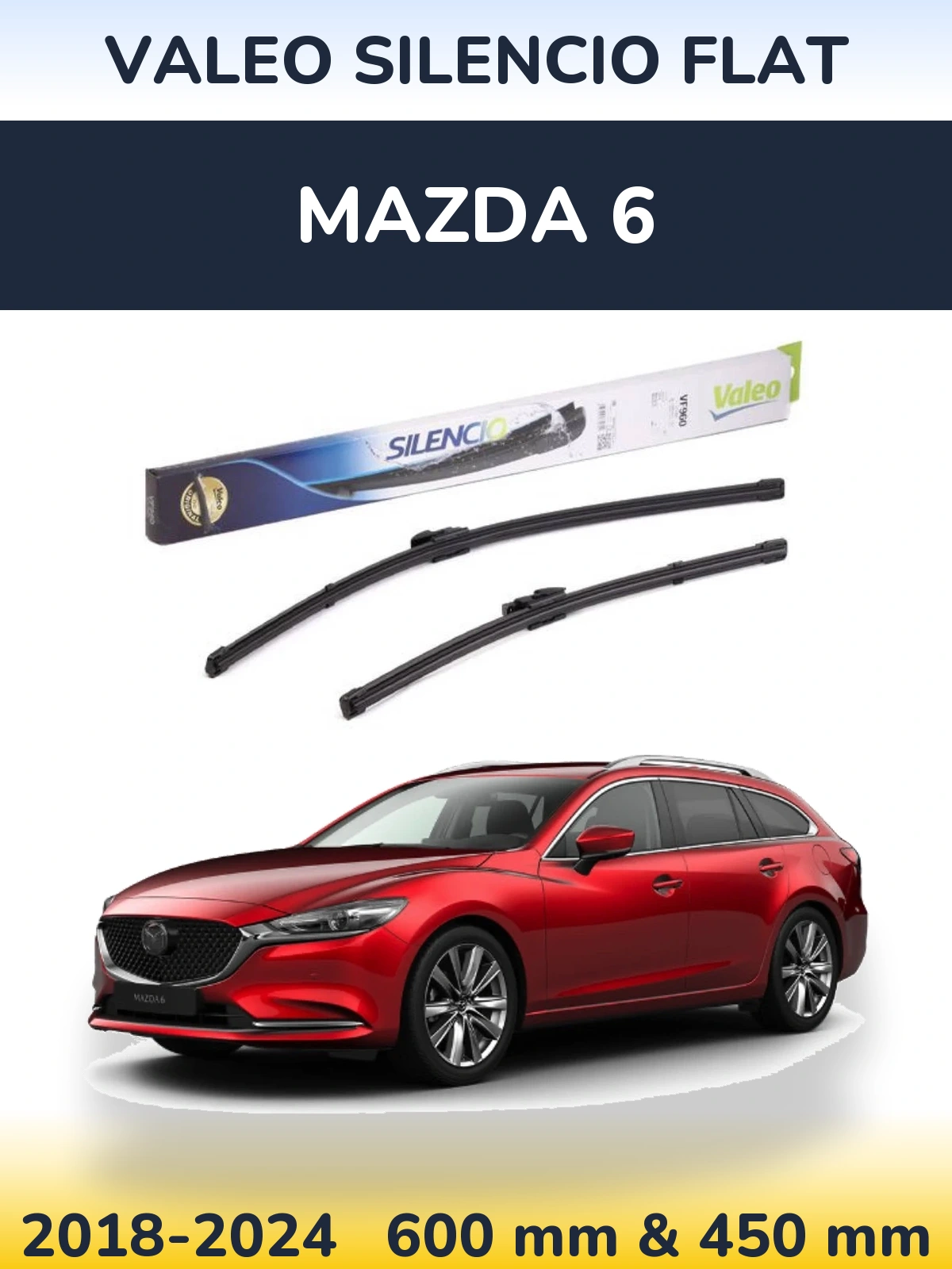 Комплект передніх щіток Valeo Silencio Flat 600 & 450 мм для Mazda 6 2018-2024