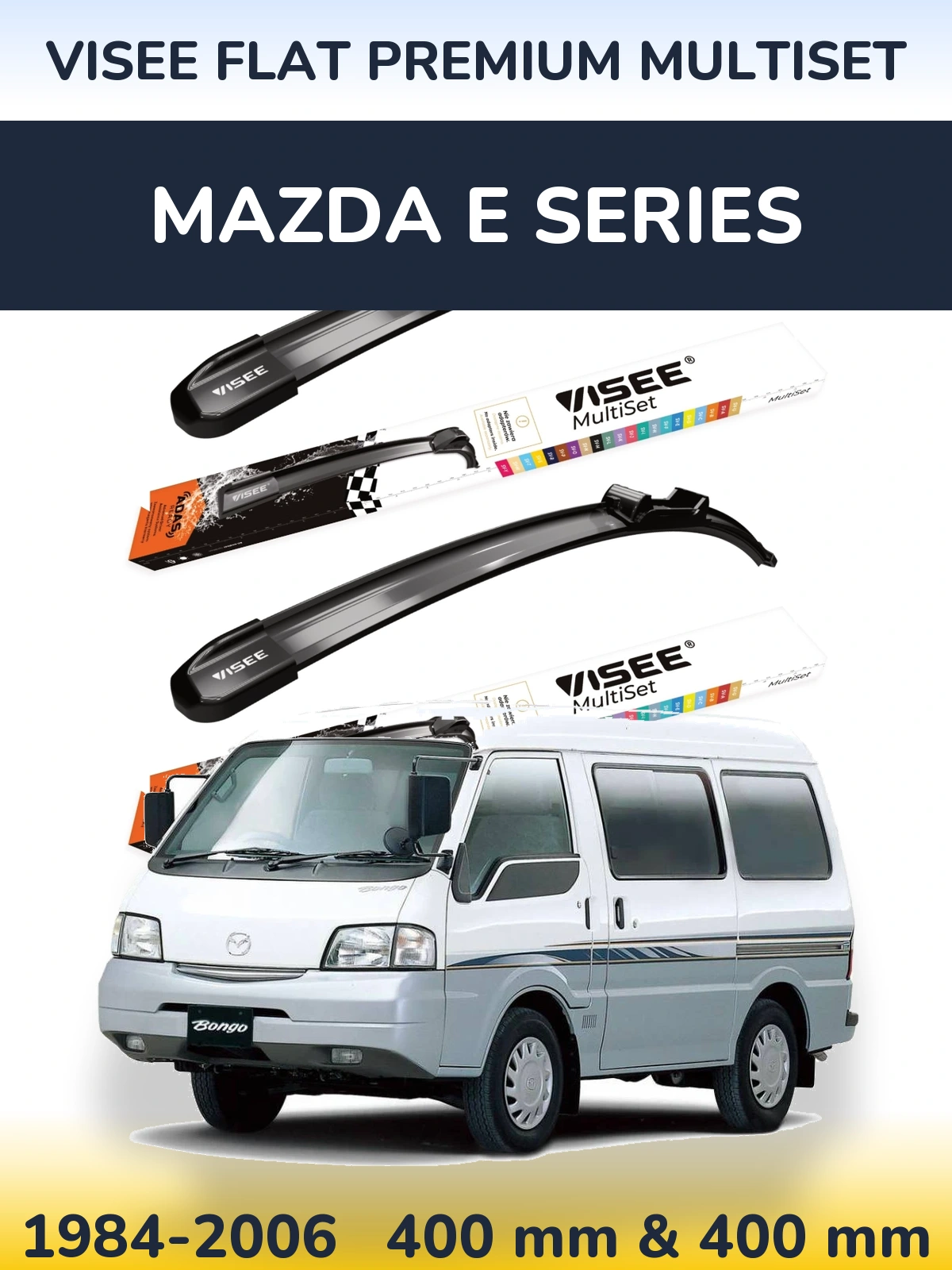 Комплект передних дворников VISEE FLAT PREMIUM MultiSet 400 & 400 мм для Mazda E Series 1984-2006