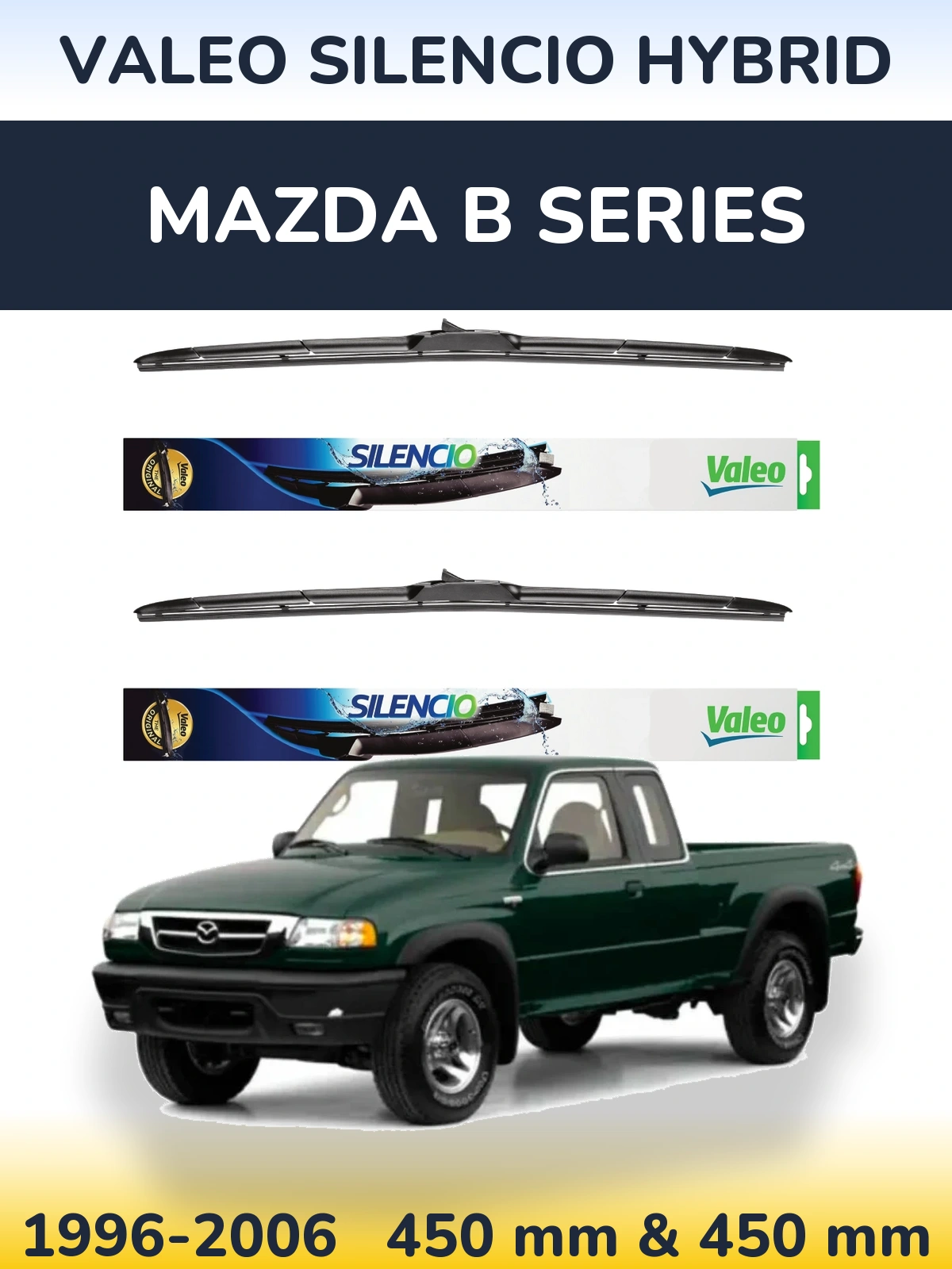 Комплект передних дворников Valeo Silencio Hybrid 450 & 450 мм для Mazda B Series 1996-2006