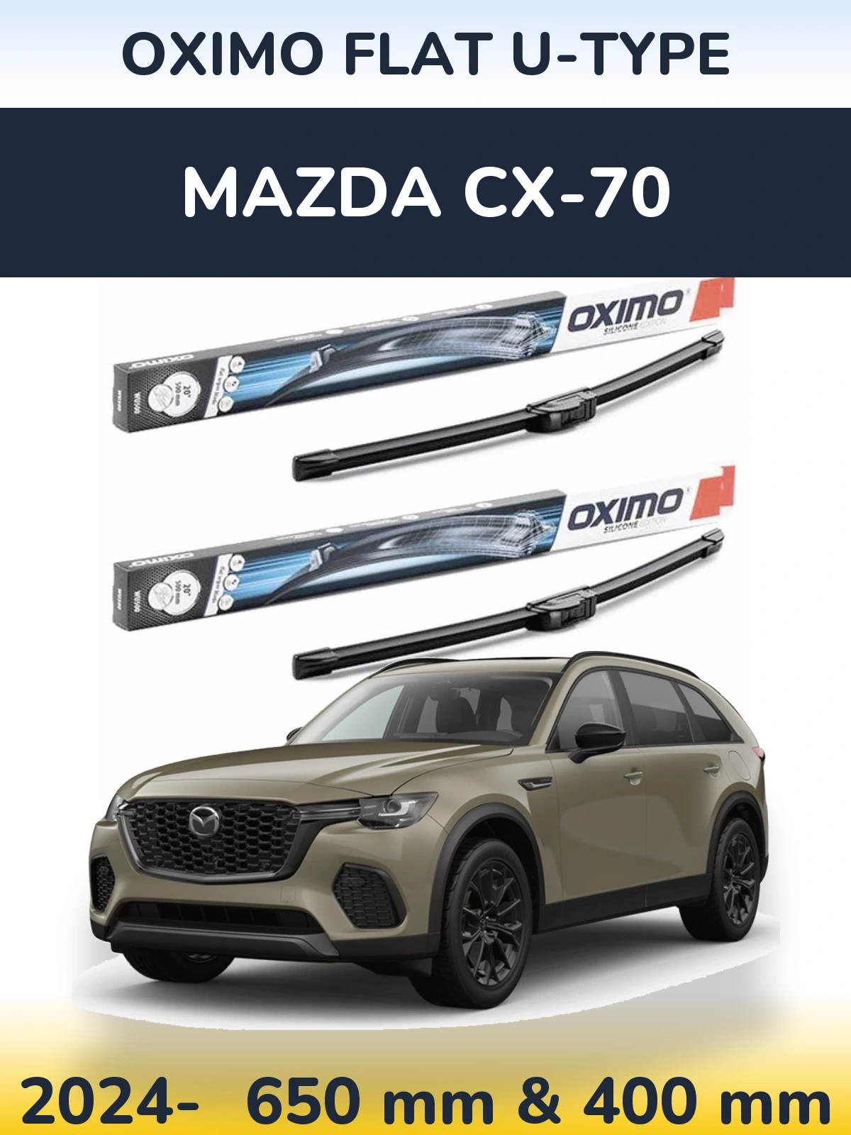 Комплект передних дворников Oximo Flat U-type 650 & 400 мм для Mazda CX-70 2024-2026