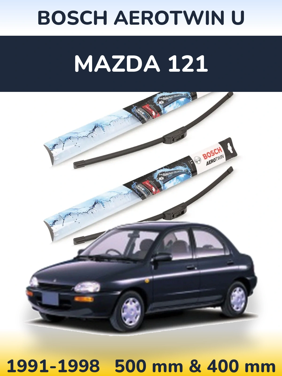 Комплект передніх щіток BOSCH AeroTwin U 500 & 400 мм для Mazda 121 1991-1998