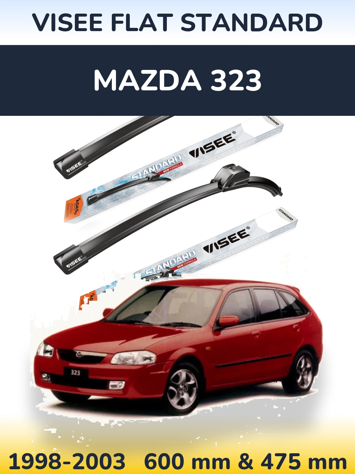 Комплект передних дворников VISEE FLAT STANDARD 600 & 475 мм для Mazda 323 1998-2003