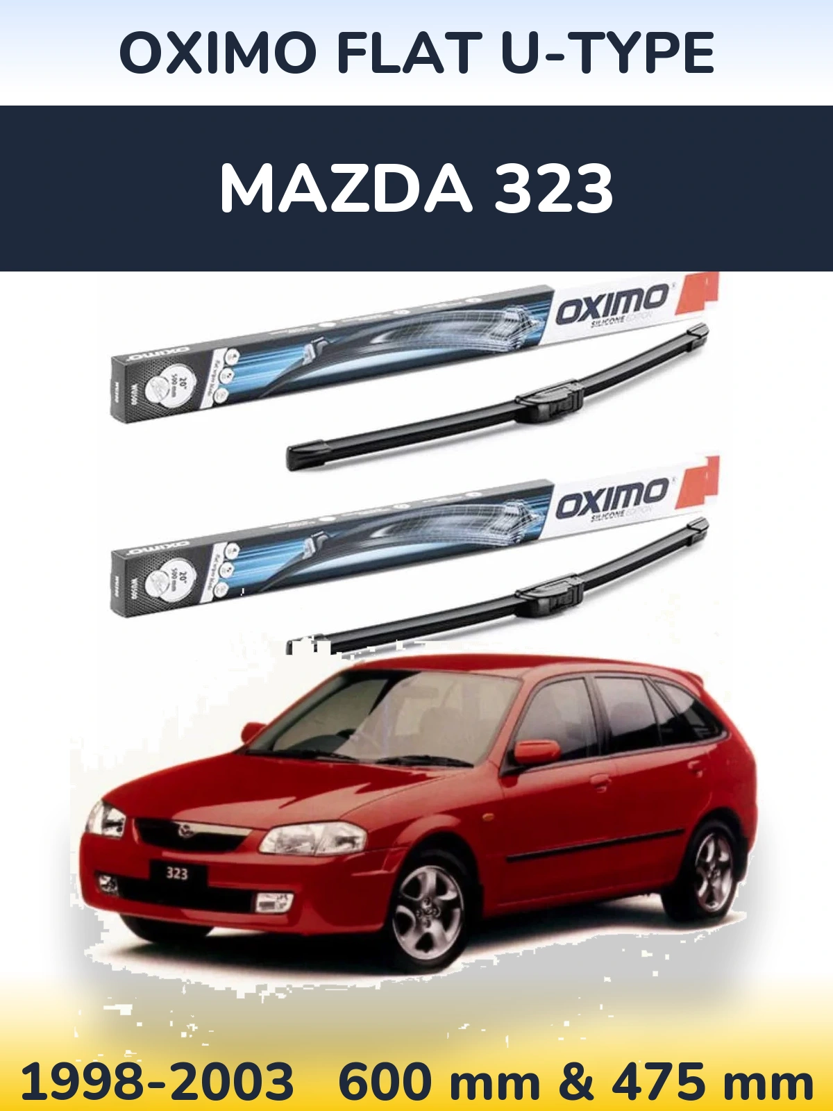 Комплект передних дворников Oximo Flat U-type 600 & 475 мм для Mazda 323 1998-2003