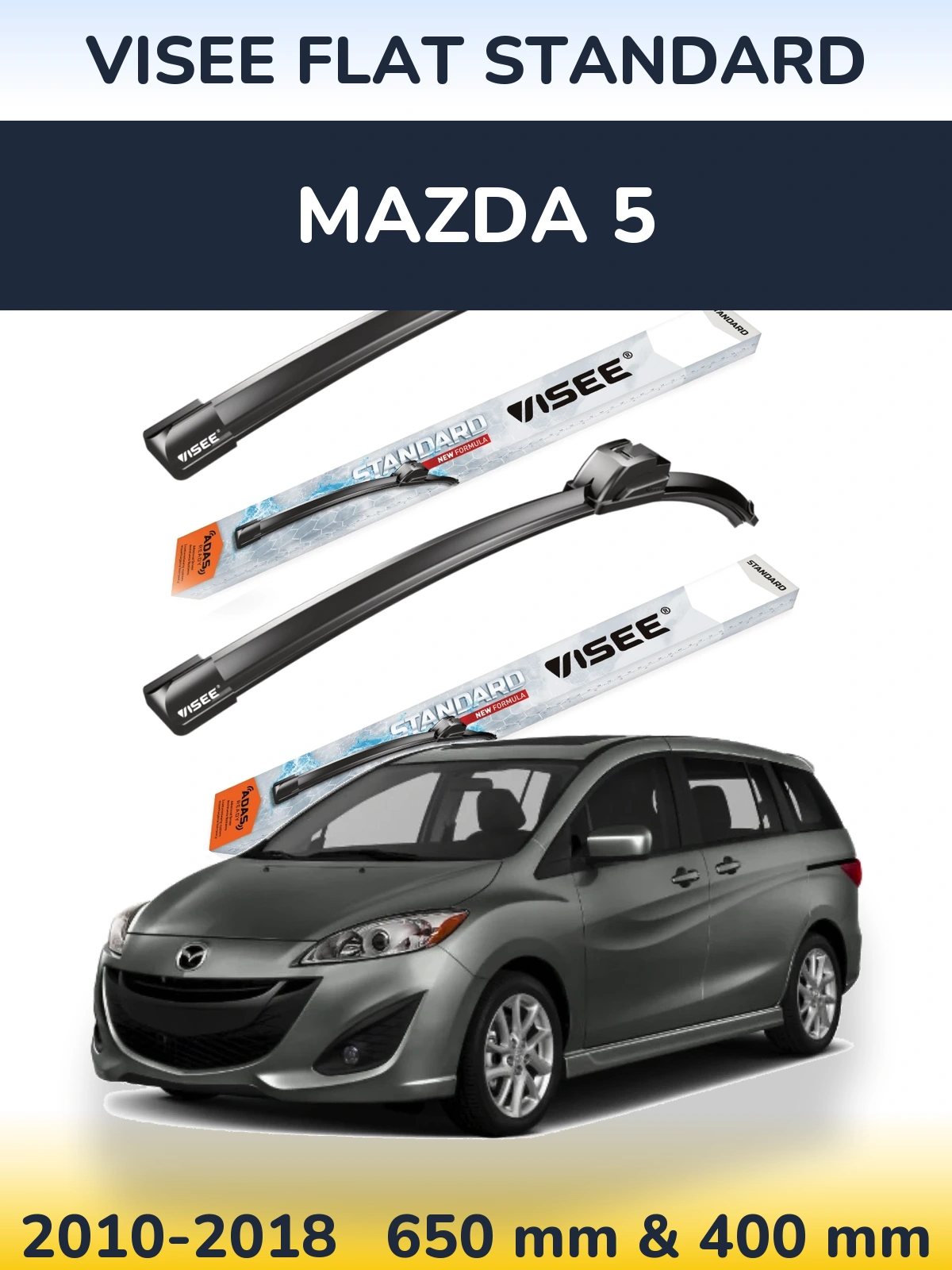 Комплект передних дворников VISEE FLAT STANDARD 650 & 400 мм для Mazda 5 2010-2018